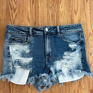 American Eagle Hi Rise Shortie Shorts Denim Jean Size 14 Peekaboo Pockets
